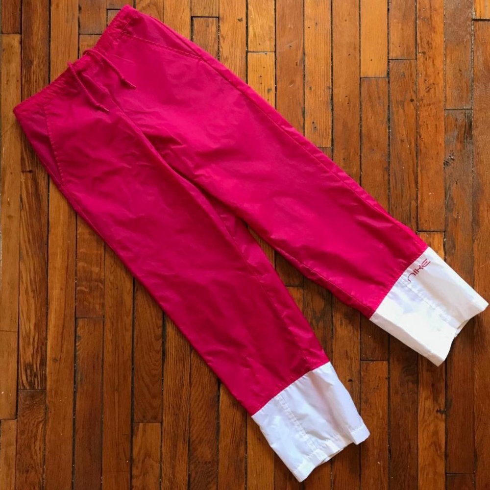 Rare‎ Vintage 90s Nike 1999 Women's Pink White Nylon Windbreaker Track Pants
